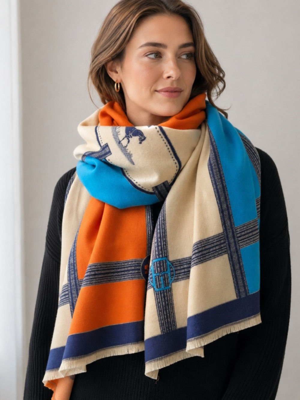 ✨ Elegant Geometric Border Scarf ✨ - NWT - Picture 4 of 4